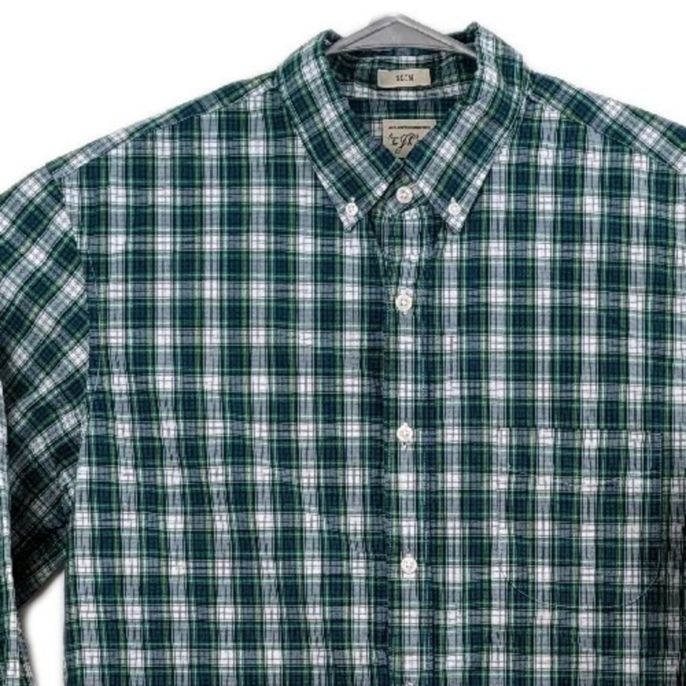 J Crew Men's L Slim Long‎ Sleeve Green Lightweigt Button Front Shirt Large Plaid